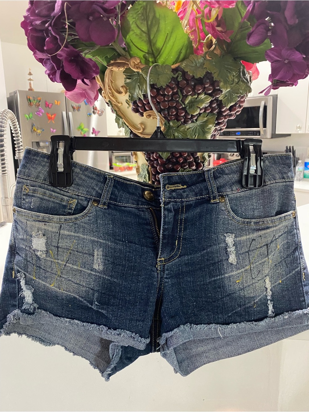 Energie Distressed Cuffed Denim Shorts - Blue